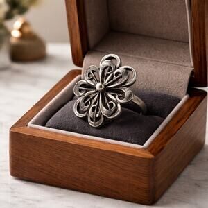 Niels Erik From Denmark Modernist Flower Ring Adjustable Silver